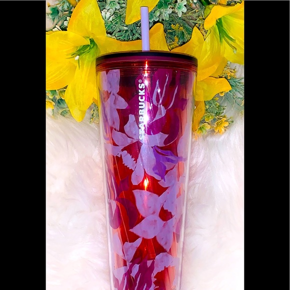 Starbucks Pink Lavender Floral Tumbler Cold Cup 24oz Venti Insulated NWT 2021 - Picture 8 of 13